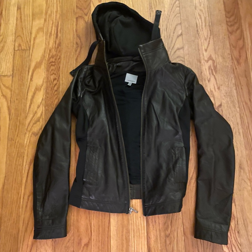 Athleta Strut Leather Hooded Jacket